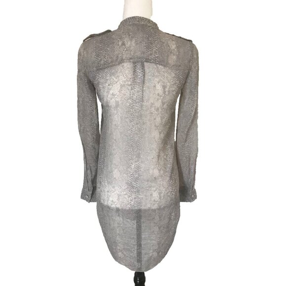 ARITZIA WILFRED Long Sleeve 100% Silk Tunic Sze XXS Muted Gray Snake Print - Picture 6 of 7